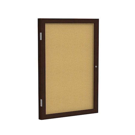 Ghent Enclosed Bulletin Board, 1 Door, Cork, Walnut Frame, 3 ft H x 30 in W, Natural PN13630K